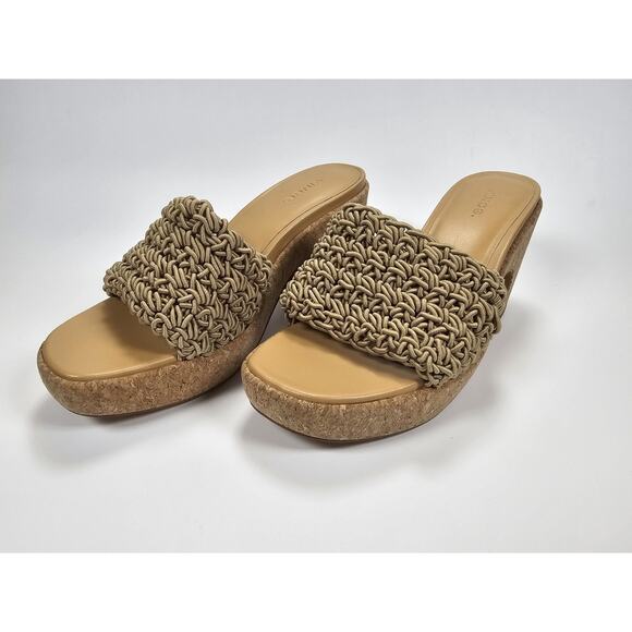 Vince Nicki Crochet Platform Sandal Cork High Heel Open Toe Shoes Sand 9.5M - Picture 1 of 6